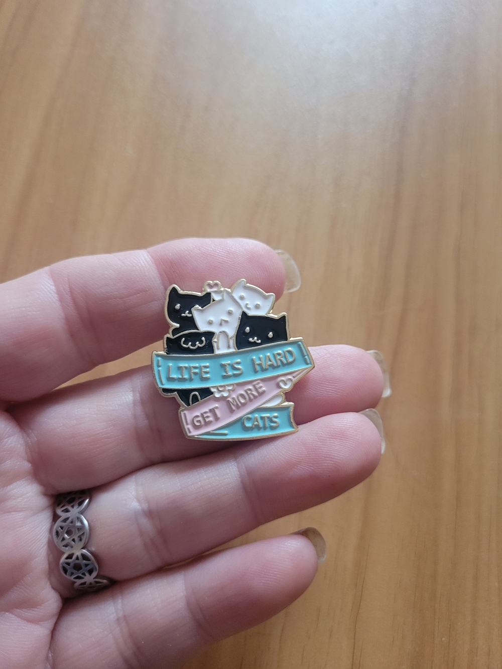 👻BUY 1 GET 1 FREE👻Enamel Cat Brooch - Blue & Pink Life Is Hard 'Get More Cats'